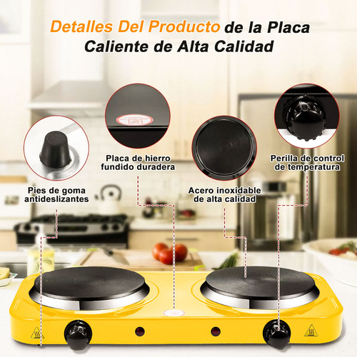 Glimall Estufa Eléctrica, Parrilla Eléctrica, Equipada Con Dos Quemadores De Hierro Fundido Para Un Calentamiento Rápido, Termostato De Seguridad Y 5 Niveles De Temperatura
