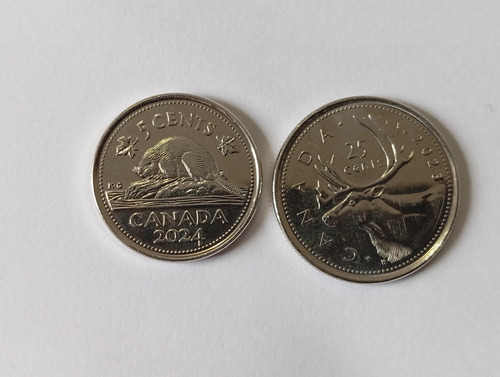 2 Monedas Canadá 5,,25 Cents Rey Carlos 2023-2024 (1596 (Usado)