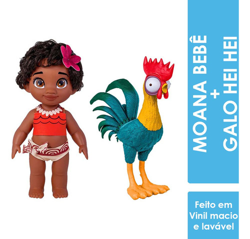Boneca Moana Bebê + Galo Hei Hei Disney Vinil - Cotiplás