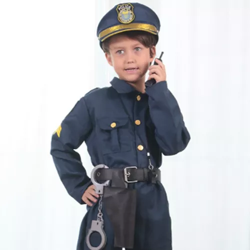 Disfraz de policía para niños: camisa, pantalones, sombrero, cinturón,  silbato, funda de pistola y conjunto de policías walkie talkie