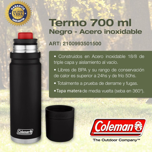 Termo Coleman 700cc Acero 24hs. Matero Garantia Por Vida