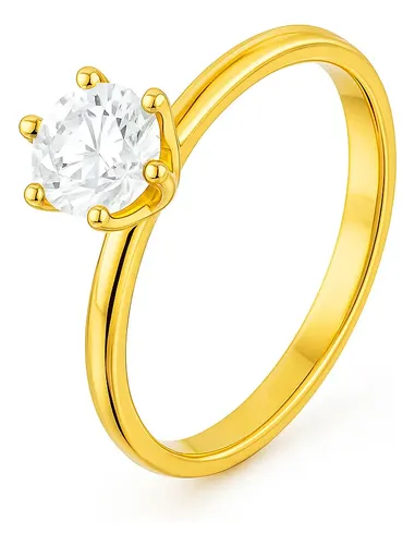 Anel Solitário Banhado Ouro 18k 2mm Pedra Branca Zirconia