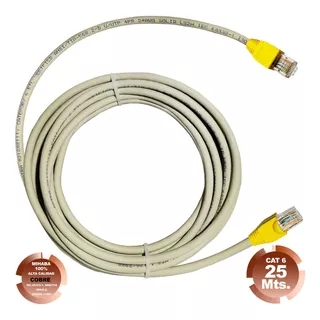 Cable De Internet Cat 6 Utp Cobre Puro 25mts Gris Satra