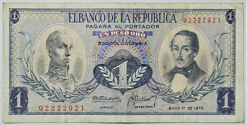 Billete 1 Peso 01/may/1970 Colombia Vf