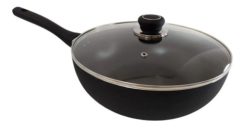 Wok Teflon 28cm Antiadherente Tapa Vidrio Con Mango