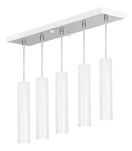 Pendente Quintuplo Tubo Cilindro Branco 40cm + Led 3k