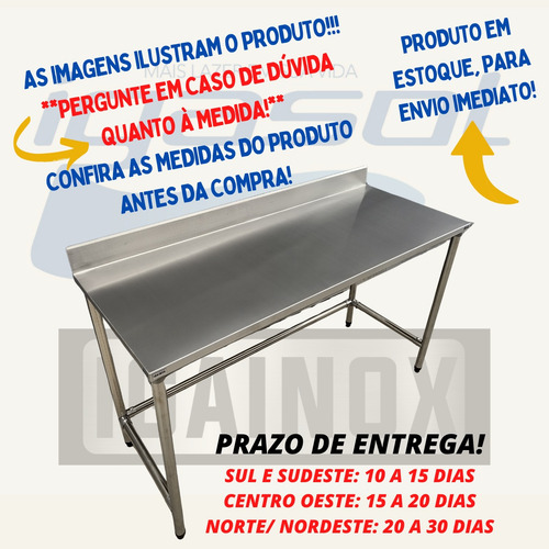 Mesa Bancada 130x40 Aço Inox Industrial Com Espelho Sem Base
