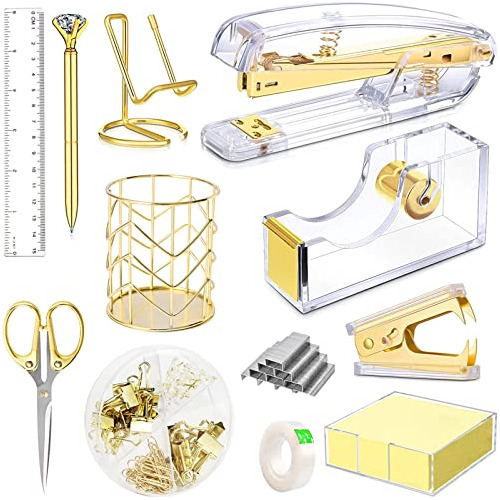 Gold Desk Accessories, Acrylic Stapler, Staple Remover,...