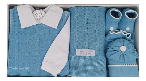 Imagem 4 de 9 de Kit Saida Maternidade Completa Azul E Branco 7 Pç Recem Nasc
