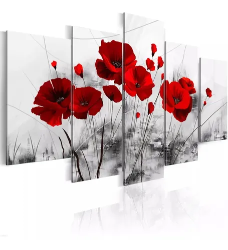 comprar Quadros Decorativos Flor Papoula Vermelha 5 Peças Mosaico