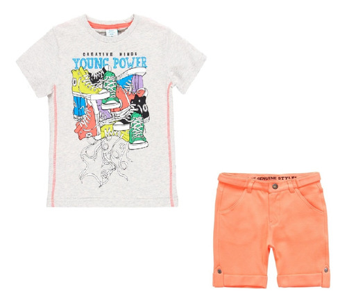 Conjunto Boboli Playera Short Gris 100% Algodón Niño Casual