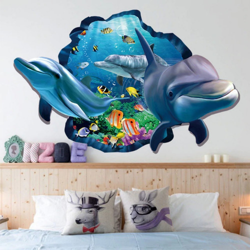 Vinilo Adhesivo, Poster 3d Decorativo Delfín Cuarto Niños