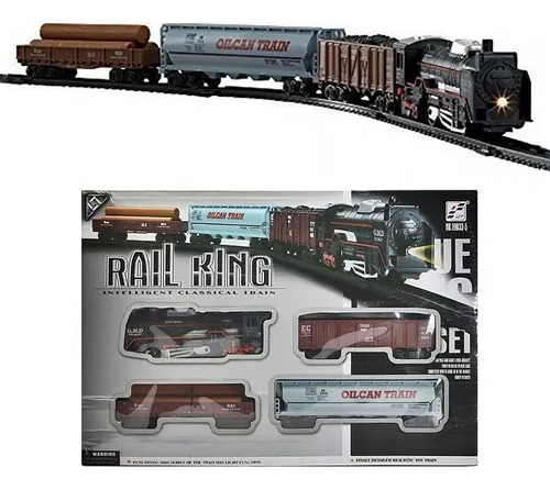 Tren Rail Set De Locomotora 3 Vagones Funciona Pila 104 X 68