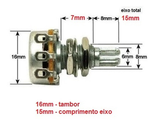 Imagem 3 de 3 de Potenciômetro Alpha A250k 16/15 Escudo De Guitarra E Baixo