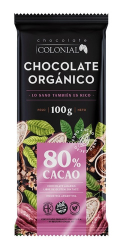 Chocolate Orgánico 80% Cacao Colonial