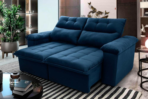 Sofá Retrátil/reclinável Verona 1,50m Velut Azul C/ Molas Cor Azul-marinho