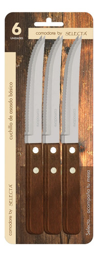 Cuchillo Mango De Madera Comodoro Set X 6. Color Marrón oscuro