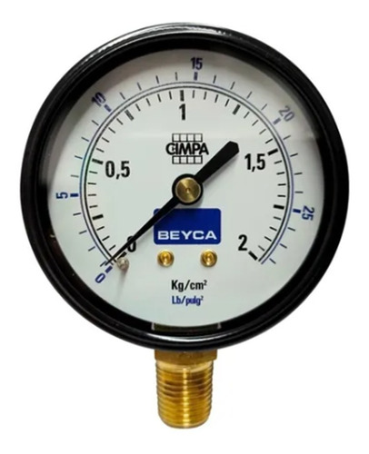 Manómetro 2 Kg 63mm Rosca 1/4 Inferior Beyca 2 Bar 2kg