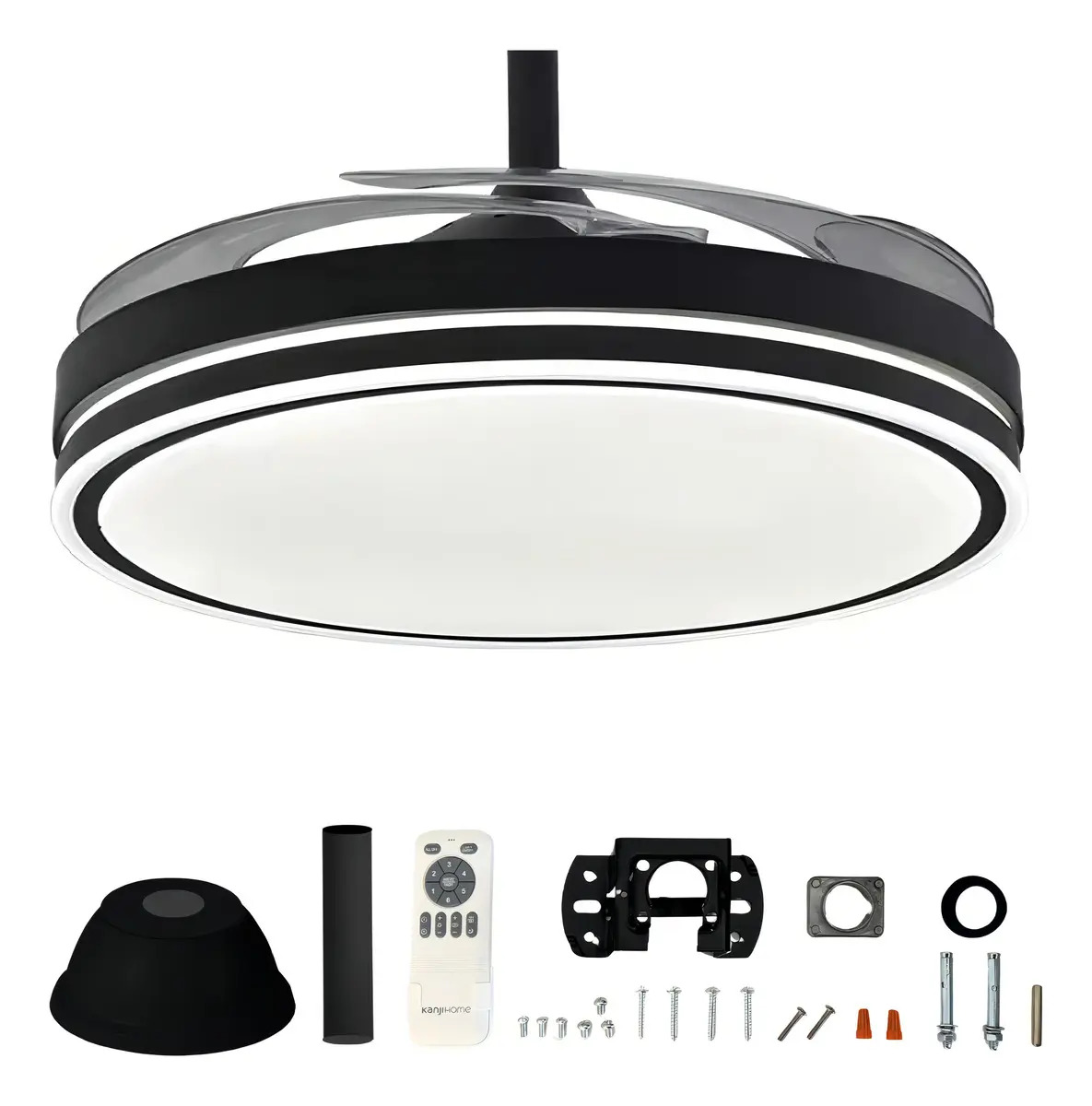 Kanji Retractable 4-Blade Ceiling Fan with Light (Black)