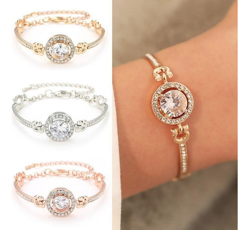 Pulsera Diamond,brillantes De Lujo,piedras De Zirconia Acero Color Rosa Diámetro 15 Cm