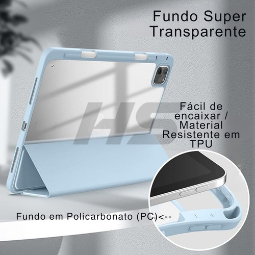 Capa P iPad Pro 11 M2 2022 4 Geração A2759 C Suporte Caneta Cor Azul-claro