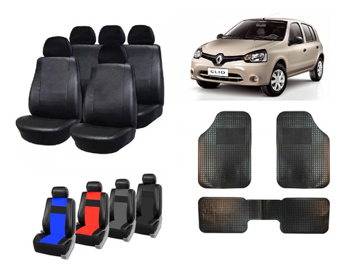 Fundas Cubre Asiento Cuerina Para Renault Clio + Alfombra 3p