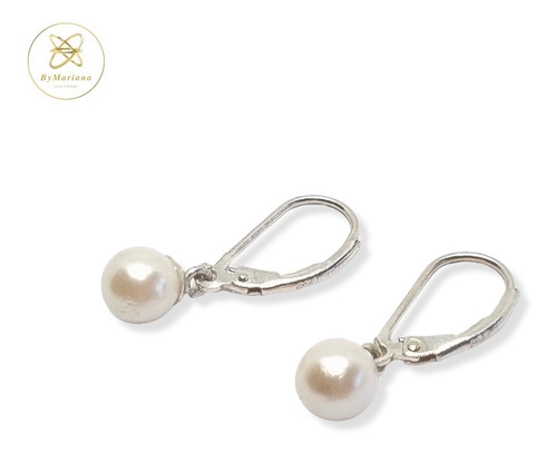 Imagen 2 de 6 de Aros Plata Perlas 7mm Con Brisura
