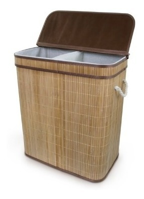 Cesto Duplo Para Roupa De Bambu Natural