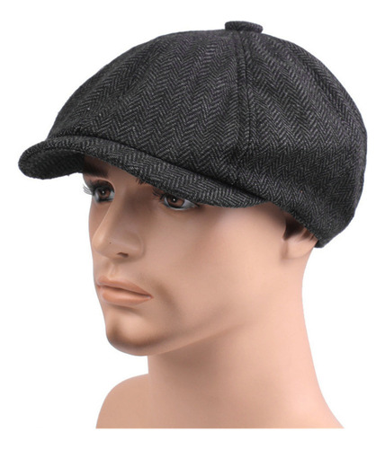 Gorra Plana Black Herringbone Newsboy Tweed 8052