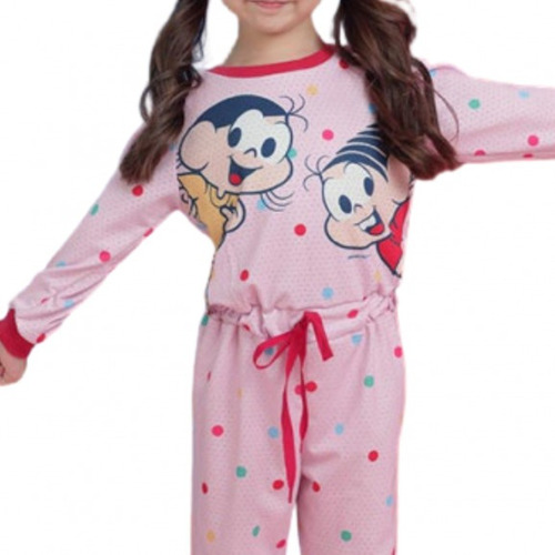 Imagem 2 de 3 de Macacão Pijama Infantil Inverno Mon Sucré 18002 Mônica Rosa