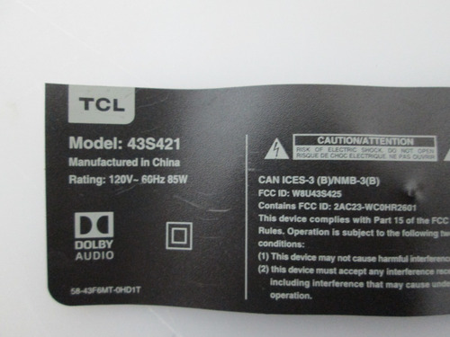 Fuente Tcl 43s421 (Usado)