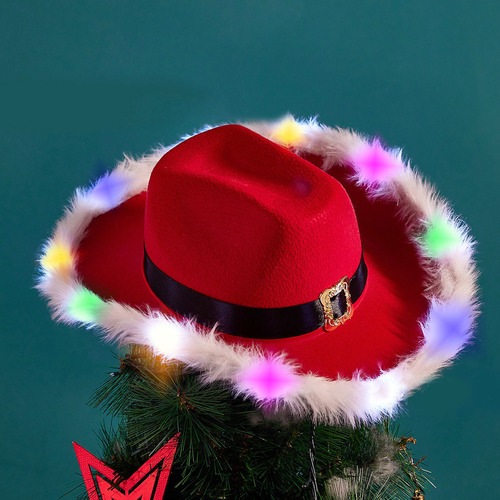 Sombrero De Vaquero V Con Plumas De Feliz Navidad Con Luces