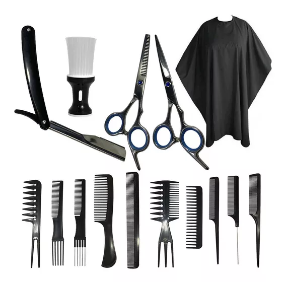 Kit Peluqueria Barberia Tijeras Capa Peines Talquera Navaja