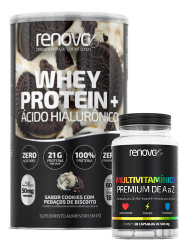 Whey Protein Ácido Hialurônico + Multivitamínico Renova Be Sabor Cookies + Multivitamínico