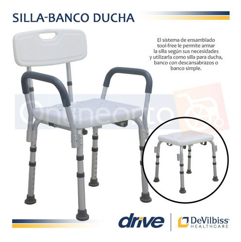 Silla Ducha Brazos Banco Ajustable Respaldo Antiderrapante