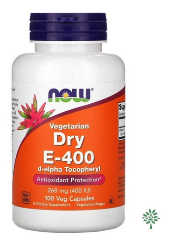 Dry E-400 268 Mg 400ui 100caps Vegana Antioxidante Now Foods