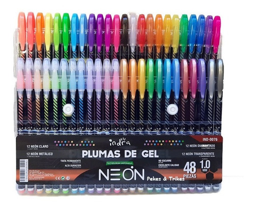 Plumas De Gel 48 Colores Indra Neon 1.0 Mm + Libro Regalo