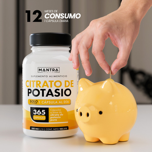 Citrato De Potasio De 365 Cápsulas Mantra Nutrition Sabor Sin Sabor