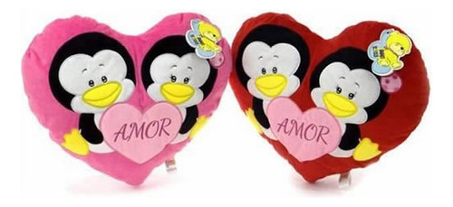 Almohadón Corazón Con Pingüinos  Amor  40 Cm Ami Toys 