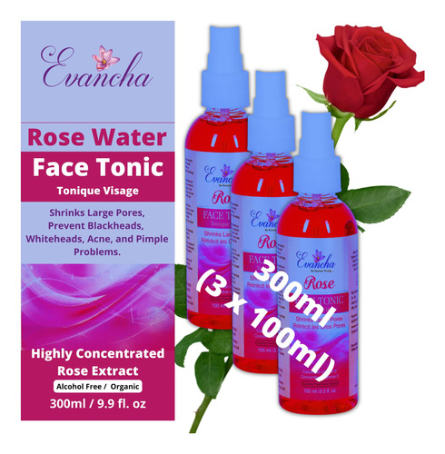 Evancha Tnico Facial Con Agua De Rosas, Niebla Facial Refres