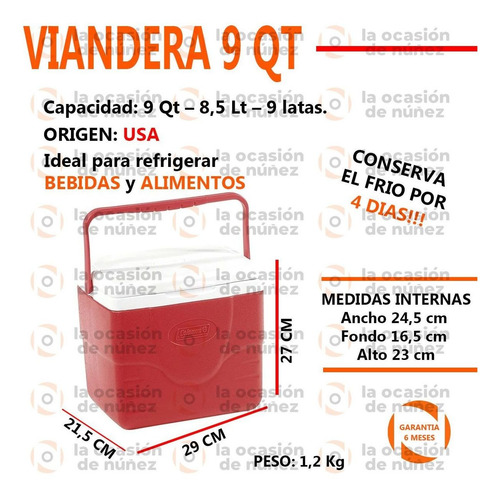 Imagen 2 de 7 de Conservadora Coleman 9 Qt Vianda Heladera Termica Camping