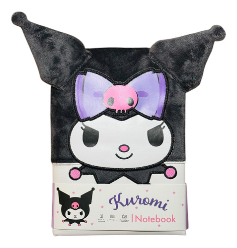Cuaderno Mediano Peluche Con Bolsillo Estampas Hello Kuromi Color Negro