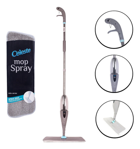Mop Spray Com Reservatório Esfregão Vassoura Mágica Cor Cinza Cinza