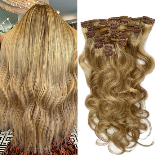 7 Extensiones De Cabello Humano Rizado Con Clip, Color Rubio