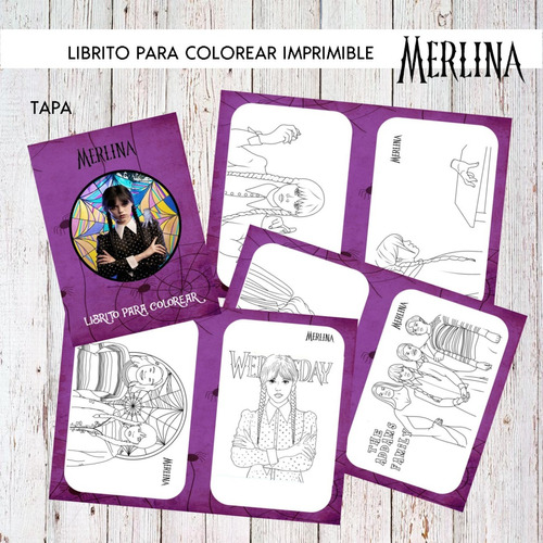 Kit Imprimible Librito Para Colorear - Merlina Adams
