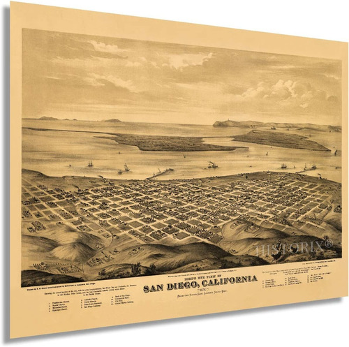 Historix Vintage 1876 San Diego - Poster De Mapa De San Die