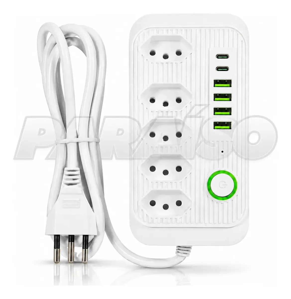 Extensão Paraíso Elétrica com 5 Tomadas, 4 USB e 2 Tipo-C