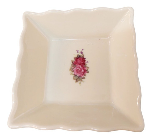 Fuente Bowls Cuadrado 11 Cm De Porcelana Crema Con Rosas