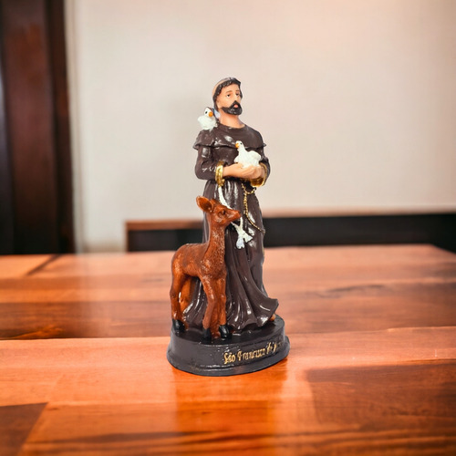 São Francisco De Assis Em Resina 14cm Cor Colorido