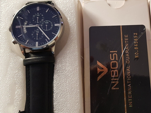 Relogio Aço Inox Pulseira Couro Aprova Dgua 12 Meses Garanti